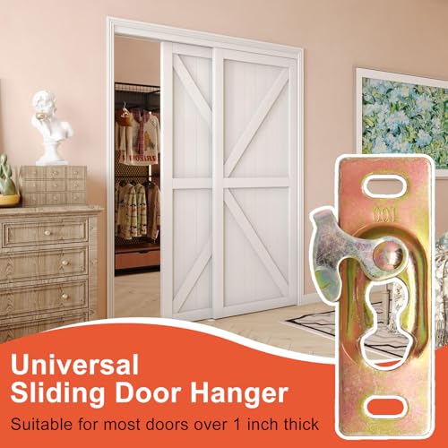 Pocket Door Hardware Kit, 4PCS Sliding Door Hanger, Pocket Door Rollers Connection Plate with Mounting Screws, RV Sliding Door Hardware