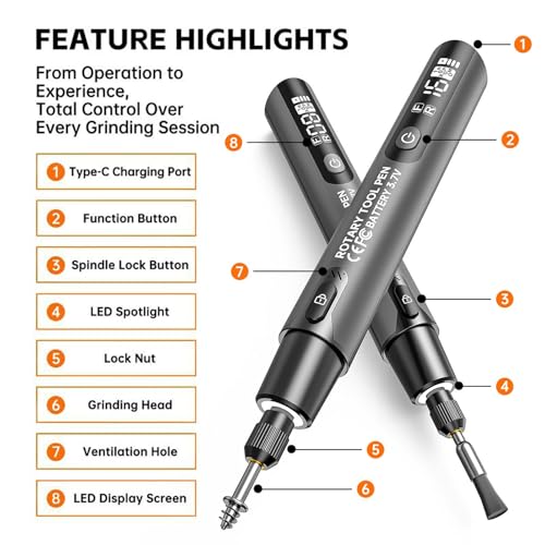 Kyntvex Cordless Rotary Tool Kit with 108 Pcs Accessories, 6-Speed 16000rpm 3.7V Multi-Purpose Small Electric Grinder for Sanding Polishing Drilling Engraving DIY Crafts-Grey-108PCS