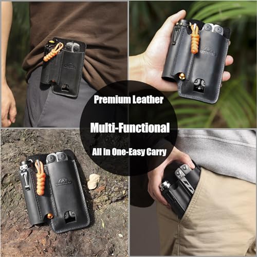 Topstache Leather Multitool Sheath with Belt Clip - Multitool Pouch for Belt - EDC Belt Organizer - Multitool Holster Fits Multitool, Flashlight, Pen - Leather Multitool Holder - Black - color: Black-L (for multitool)