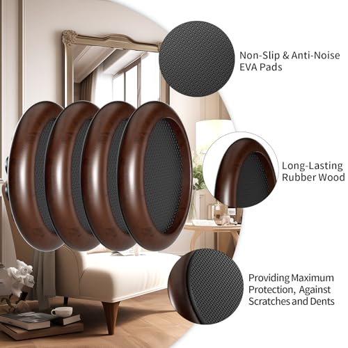 Ezprotekt 2.5 inch Non Slip Round Wood Furniture Pads for Hardwood Floors | 4 Pcs Anti Slip Furniture Coaster for Chair Sofa Bed Couch, Furniture Cups with Anti-Slide EVA Anti-Scratch (Dark Brown) - size: 2.5 inch