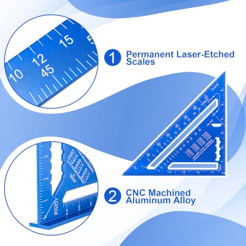 4 Pcs Aluminum Rafter Square Set Alloy Metal Carpenter Triangle Ruler Measuring Layout Tool for Woodworking Carpentry DIY Projects Imperial (7 Inch) - size: 7 Inch