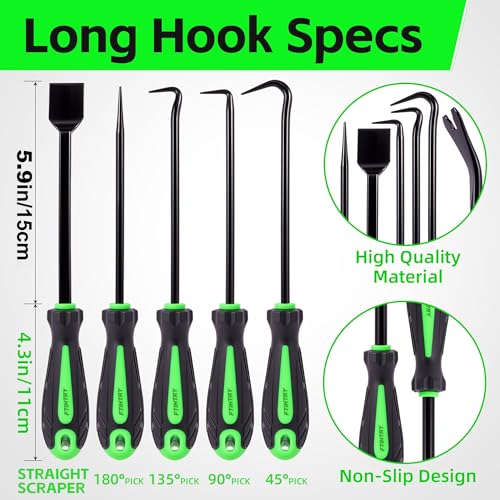 FTIHTRY 11-Piece Pick Set and Hook Set with Scraper and Magnetic Telescoping Tool, Pick Set for Automotive Electronics Maintenance Hoses Gasket - style: 11-Piece