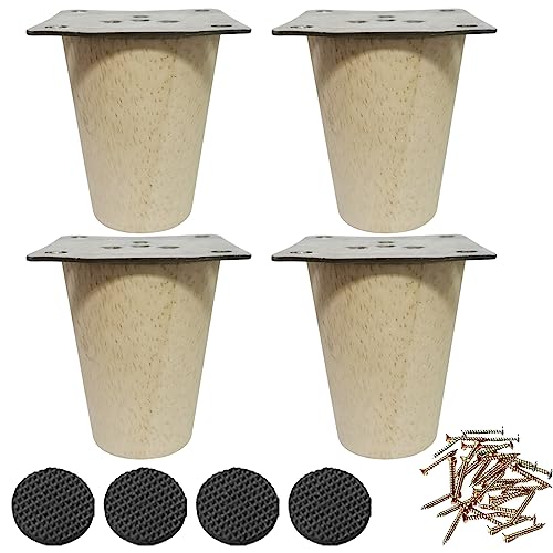 2.5 Inch Wooden Furniture Legs, Solid Wood Cone Shaped Furniture Feet,Table/Cabinet Legs/Desk/Sofa/Bookcase Bun Feet, DIY Wooden Round Legs with Mounting Plate & Screws Set of 4 (2.5 Inch) - size: 2.5 Inch
