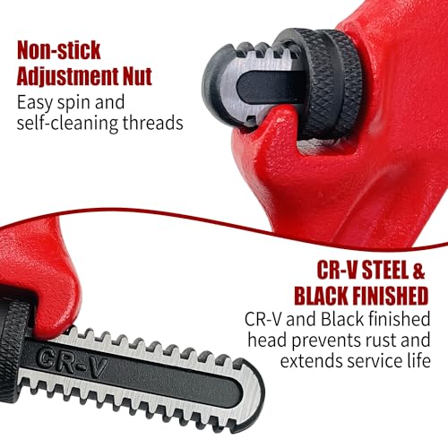9-1/2 Inch Offset Hex Adjustable Pipe Wrench, CR-V Hook Jaw, 1-1/8 to 2-5/8 Inches