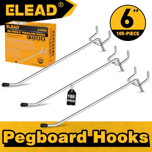ELEAD 105-Piece 6 Inch Pegboard Hooks, Heavy Duty Peg Board Organizer Accessories, Peg Board Tool Hangers Fit for 1/4" and 1/8" Pegboard Hanging Tools Garage, Workshop, and Craft Storage - style: 105-Piece 6 Inch