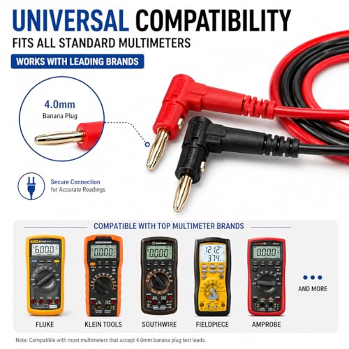 Professional Multimeter Test Leads Kit – 1000V 10A CAT III/IV – Includes Replaceable Gold-Plated Sharp Needle Probes, Alligator Clips, and Banana Plug Extension Cables for Electrical Testing