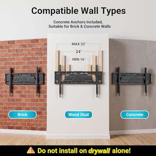 BONTEC Heavy Duty Fixed TV Wall Mount, 43-100 Inch TVs, Max VESA 800x600mm - size: 43-100 Inch
