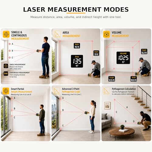 4-in-1 Digital Tape Measure with Laser, 16FT Measuring Tape, 328FT Laser