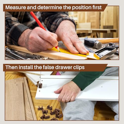 Juexica 4 Pairs False Cabinet Front Clip False Drawer Clips, Brown - color: Brown