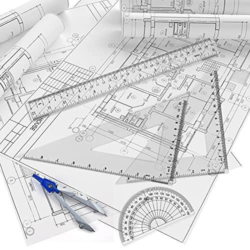 Coopay 12 Inch Math Geometry Tool Plastic Ruler Square Set Includes Straight Ruler, Triangles, Protractor, Compass, Pencil Lead, Pencil Sharpener for Student School Home Office Supplies - size: Math Geometry Tool