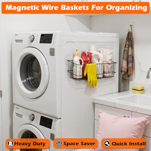 MUTUACTOR Heavy Duty Magnetic Basket,2PCS Solid Metal Magnet Storage Shelves for Fridge,Extra Large Magnetic Tool Holder for Organizing Kitchen Laundry Closet Garage RV - style: 2 PCS Heavy Duty Metal Wire Baskets