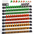 SWANLAKE Organizer Socket Holder, 9PCS 1/4-Inch x 48 Clips, 3/8-Inch x 45 Clips, 1/2-Inch x 36 Clips, Premium Quality Socket Clip Rail Holder - style: 9 PCS Green&Yellow&Orange