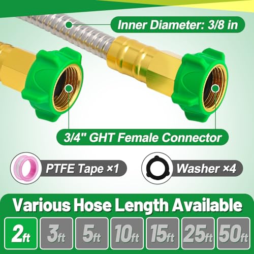 Short 2ft Garden Hose with 3/4'' Female to Female Connector - size: 2ft