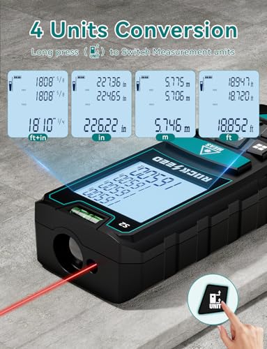 Laser Measure,RockSeed Digital Laser Distance Meter with 2 Bubble Levels,Portable M/in/Ft Unit Switching Backlit LCD and Measuring Distance/Area/Volume/Pythagorean - color: blue