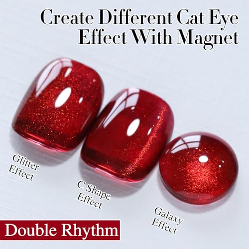Double Rhythm Jelly Glass Cat Eye Gel Polish with Magnet 15ML Holographic Glitter Shimmer Translucent Sheer Color Magnetic Nail Polish Salon DIY at Home (Blood Red-MC1107) - color: Jelly Blood Red