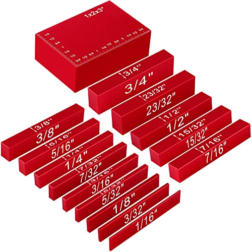 Setup Blocks Height Gauge Set, 15 Pieces Aluminum Block Precision Saw Kit Drill Press Table Router Setup Blocks Woodworking Tool Bars Accessories Laser Engraved Size Markings(Red)