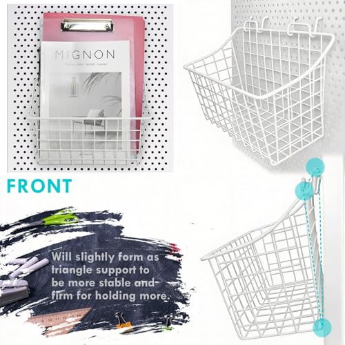 Pegboard Baskets With Hooks, 3 Pack Peg Board Wall Organizer Set (White) - color: White
