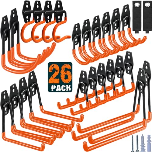 HUPBIPY 26 Pack Garage Hooks Heavy Duty, Wall Mount Ladder Hooks - color: 26 Pack Orange