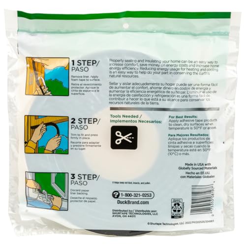 Duck Brand Self Adhesive Foam Weatherstrip Seal for Extra Large Gaps, 20 Total Feet, Window and Door Seal Strip Foam Tape, 3/8-Inch Wide x 5/16-Inch Thick x 10-Feet Long, 2 Rolls, Charcoal (285645) - size: Medium Gaps