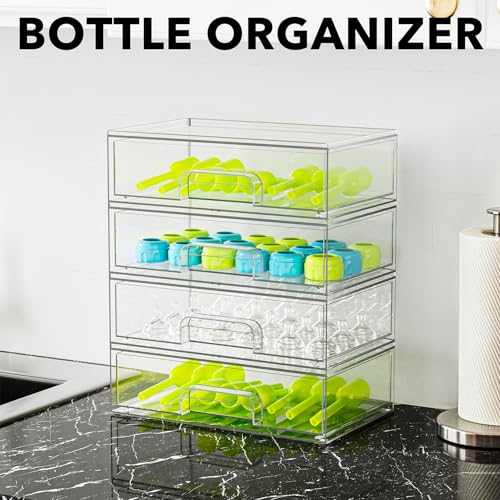 SpaceAid Bottle Storage Organizer Baby - Acrylic Bottles Station Organizer Container, Stackable Clear Drawers for Countertop, Vanity, Bathroom, Cabinet, Pantry Organization, 4 Pack, 4L, 13.7"H - size: 13.7"H, 4 Pack, 4L