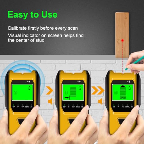 Stud Finder Wall Scanner, 5 in 1 Multifunction Stud Locator with Upgraded Smart Sensor, HD LCD Display and Audio Alarm for The Center & Edge of Metal, Studs, AC Wire, and Pipe Detection (Butter) - color: Butter