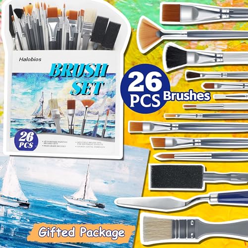 Halobios 26PCS Painting Brushes Set, 5 Sets of Professional Painting Brushes for Acrylic Painting, Artist Paintbrushes for Body Face Rock Canvas, Children Adult Drawing Arts Crafts Supplies - size: 26PCS