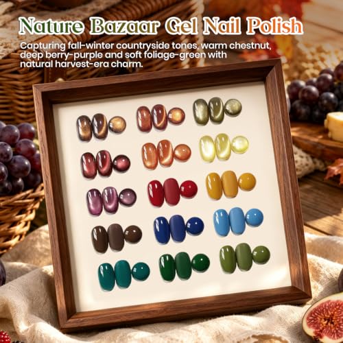 Beetles Fall Gel Nail Polish Kit With Cat Eye Colors, Base & Top Coat - color: A-Mixed Finishes | Nature Bazaar