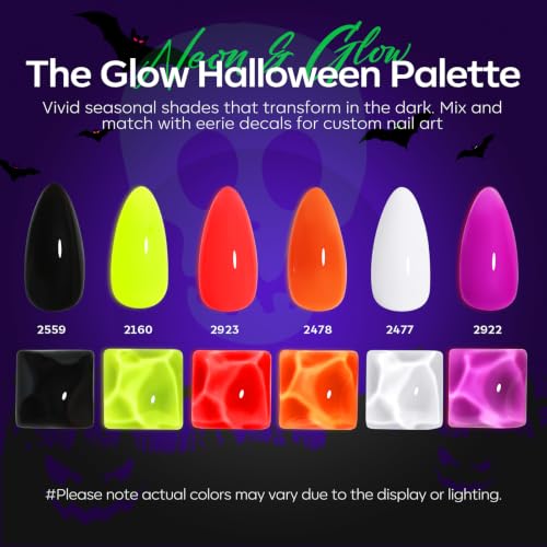 modelones Halloween Gel Nail Polish Set, Glow in the Dark 6 Colors - color: A A A1 Halloween Midnight Glow Collection