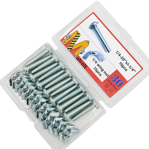 30Pack 1/4"-20 x1-1/4 Screw Bolts and Wing Nut Kit 15pcs Machine Screws with Round Head Phillips 15pcs Butterfly Hand Twist Tighten Nut Zinc Plated Hardware Fitting Fastenings Assortment Kit - size: Silver 30 Pack 1/4"-20 x1-1/4"