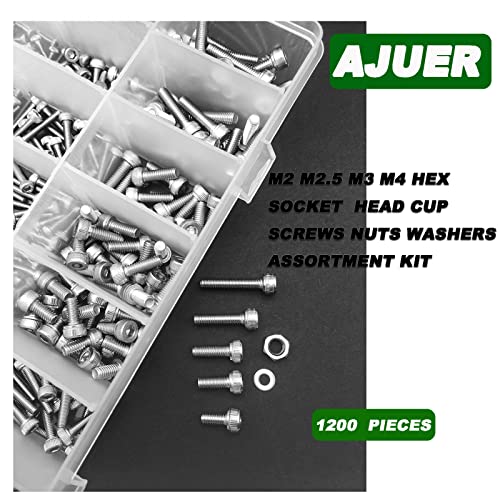 1200pcs M2/M2.5/M3/M4 hex Socket Head Cap Screws Bolts Nuts Washers Assortment Kit, 304 Stainless Steel Metric Screw Set, Small Bolts and Nuts Kit - size: sllver 1200pcs hex socket haed cup screw