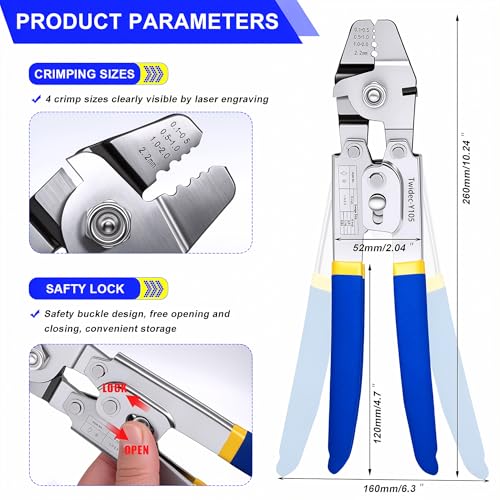 Twidec/Wire Rope Crimping Tool Kit Up To 2.2mm Swaging Tool With 165FT 1/16'' 304 stainless steel Wire Rope And 150PCS 1/16''Aluminum Crimping Loop Sleeve 20PCS Wire Rope Thimbles - style: 165FT