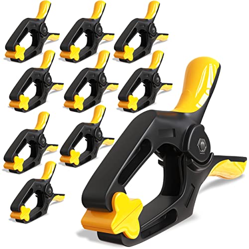 EQUIPTZ Spring Clamps 4 inch - 10 Pack Plastic Clamps for Pool Cover, Balloon Archs, Tarps & Backdrop with 2 inch Mouth Opening - Rust Free Large Clips Heavy Duty Outdoor with Non-Detachable Jaw Pads - size: 4" Pack of 10