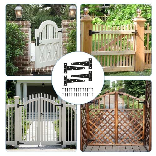 T Strap Hinges Heavy Duty, Shed Door Gate Hinges(Black) (4, 4 Pcs *5 inch) - size: 4 Pcs *5 inch