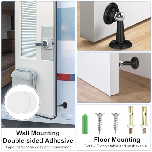 Moxweyeni 24 Pack Magnetic Door Stoppers Magnetic RV Door Stopper Stainless Steel Heavy Duty Stops RV Holder Keep Open for Wall and Floor Mounting No Drilling Stop with Adhesive Tapes(Black)