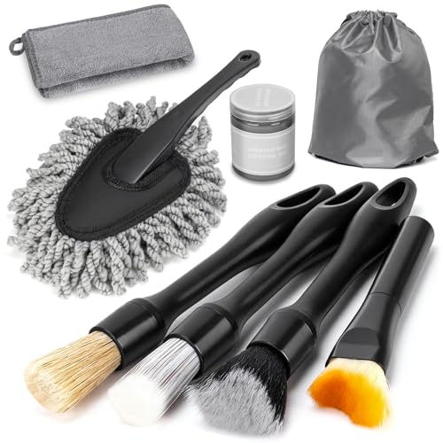 8PCS Car Detailing Brush Set, Interior Car Cleaning Kit with Dash Duster - color: Gray