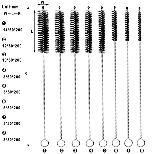 10 Pcs Wire Tube Brushes for Cleaning Pipe Tube Brass Brush Stainless Steel Round Wire Brush Brass Pipe Cleaning Brush Wire Pipe Cleaner Brush for Auto Parts, Bottles, Tubes, 8 Sizes, 8 inch