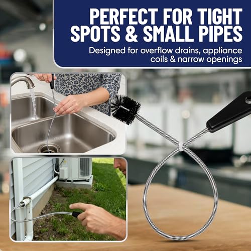 22" Long Sink Drain Brush – Slim Snake Hair Clog Remover Tool for Shower, Tub and Sink - Pipe/Tube Brush for Small Spaces, Drain Cleaning – B113C by FryOilSaver Co. - size: 22 Inches