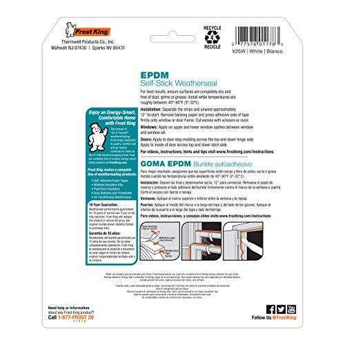 Frost King V25WA D-Section Rubber Self-Stick Weatherseal Tape, 5/16" W, 1/4" T, 17 ft L, White - size: 5/16" W, 1/4" T, 17 ft L, style: D-Section, 5/16" W, 1/4" T, 17 ft L, White