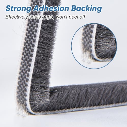 YoleShy 33 Ft Brush Weather Stripping Door Seal Strong Self-Adhesive Weather Stripping Window Seal Soundproofing Windproof Dustproof 0.35 in Wide x 0.2 in Thick, Grey - size: 0.35 x 0.2 inches