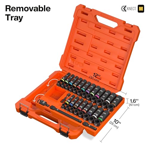 Klein Tools 65148HD KNECT Deep-Well and Shallow Impact Socket Set, 3/8-Inch Drive, SAE and Metric, 44-Piece Tool Set, Impact Driver, Swivel Adapter, Wrench Extensions, Removable Socket Organizer - style: 44-Piece Metric & SAE Set