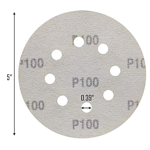 5-Inch 8-Hole Hook and Loop Sanding Discs, Orbital Sander Sandpaper Discs, 100 Pieces Round Sandpaper Set, 100 Grit - size: 100-Grit