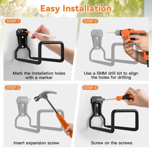 Hose Holder Stand Wall Mount, 2Pcs Heavy Duty Garden Hose Hanger Reel - color: Black