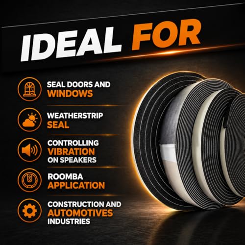 WOD Insulation Foam Tape Self Adhesive - 1/4 Thick x 7/8 Width - 35 feet - Made in USA Weather Stripping, HVAC, Sealing Doors, Windows, Pipes, Cooling, Sound Proof, and Air Conditioning. - color: Width: 7/8 Inch, size: Thick: 1/4 inch