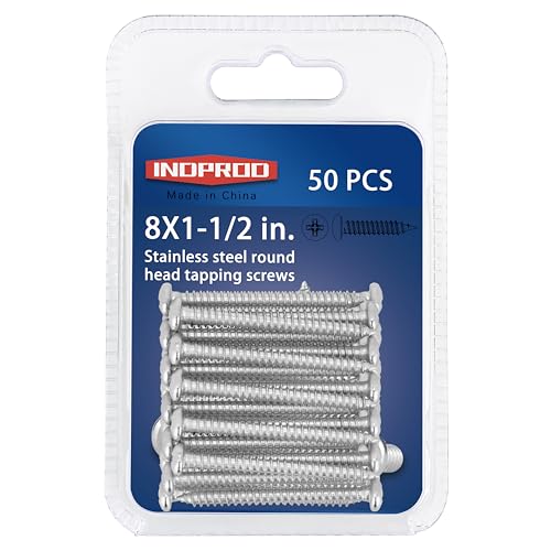 #8 x 1-1/2" Wood Screw, Phillips Pan Round Head, 304 Stainless Steel, Self Tapping Sheet Metal Screws, M4 x 40mm, 50-Piece - size: #8x1-1/2" (M4x40mm)