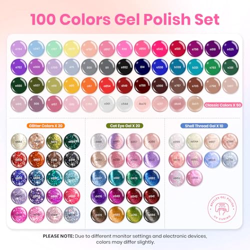 Beetles Gel Nail Polish Set, 119 PCS 100 Colors Fall Gel Polish Kit - color: All Season - 100 Colors (119 Pcs)