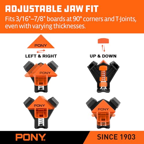 PONY 4-Pack Corner Clamps, 90 Degree Right Angle Clamps for Woodworking