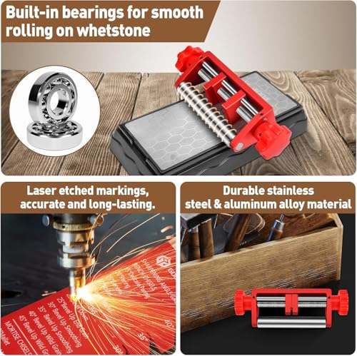 Chisel Sharpening Jig, Wood Honing Guide for Chisels and Planes Width 0.1" to 2.8" with Sharpening Angle Fixture, Angle Gauge from 10° to 45°(With 2 Sharpening Stones) - style: with 2 Sharpening Stones