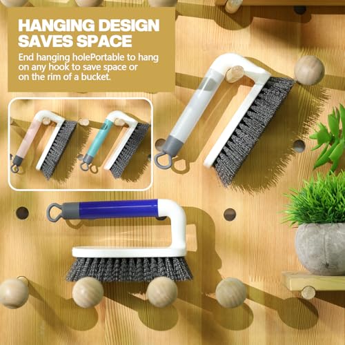 Teenyyou 16 Pack Scrub Brush Heavy Duty Cleaning Brushes with Handle Stiff Bristles Scrub Brush Bulk for Shower Bathroom Carpet Kitchen Bathtub Scrubber, Grey, Blue, Green, Pink