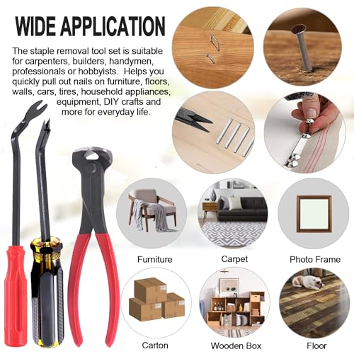 3Pcs Heavy Duty Staple Remover, Upholstery Staple Puller Tool | Carpet Staple Remover Tool, Tack Puller Lifter Tool for Carpet, Floors, Furniture, Construction