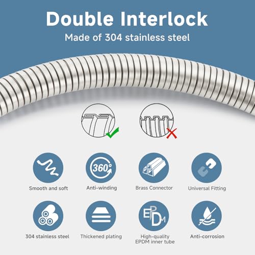 23 Inches 304 Stainless Steel Shower Hose Extra Short Brushed Nickel - color: Brushed Nickel, size: 23 Inches